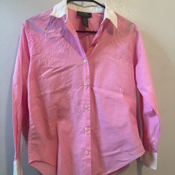 Ralph Lauren Tops - Ralph Lauren Pink and White Striped Blouse